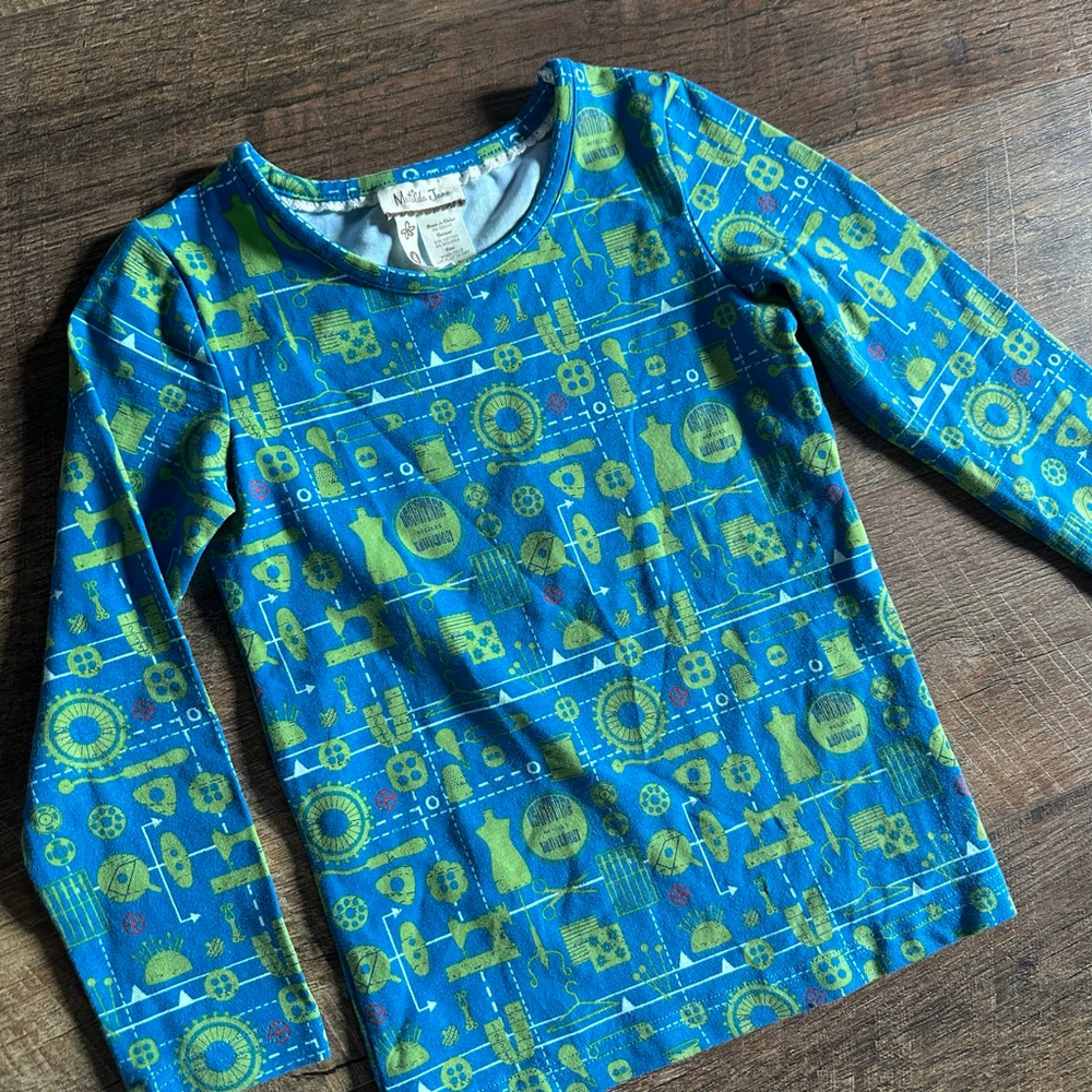 Girls Matilda Jane Long Sleeve Tee Size 4 Blue Green Pattern
